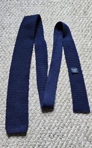 Corbata Lands End punta cuadrada para hombre tejida larga lana azul marino mohair 2,75” vintage hecha en EE. UU. - Imagen 1 de 3