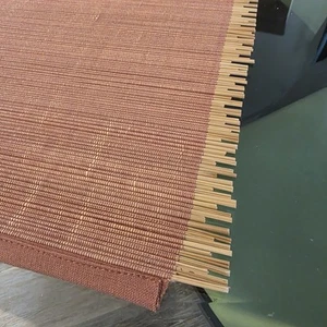 Long Bamboo Tablerunner Tan / Reddish Orange Woven Boho Natural Unique 74"x13" - Picture 1 of 12
