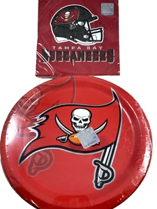Tampa Bay Buccaneers Pro Football Sports Party 9" Paper Dinner Plates + Napkins - Picture 1 of 5