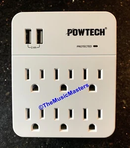 UL Surge Protector 6 Outlet Power Splitter Electrical Outlet Adapter 2 USB Ports - Picture 1 of 7