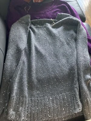 2 suéteres para mujer grandes metáfora brillantes, lentejuelas plateadas y moradas Foto 1 de 4