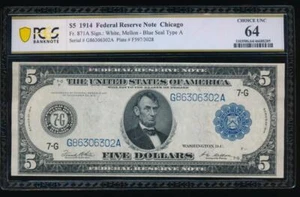 AC Fr 871a 1914 $5 Chicago FRN PCGS 64 - Picture 1 of 2