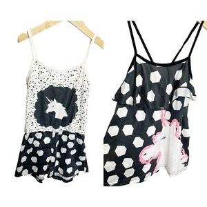 Girls sz7 Sunshine Swing Unicorn Romper/Shirt White Black Summer Casual - Picture 1 of 7