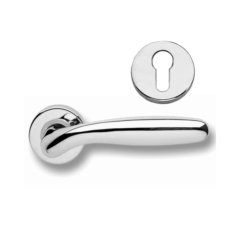 Ghidini maniglia Airone Q8 rosetta e bocchetta yale ottone cromo lucido - Immagine 1 di 1