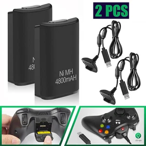 2x Rechargeable Battery Pack Charger Cable Dock For Xbox 360 Wireless Controller - Picture 1 of 12
