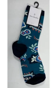 Vera Bradley Women's Crew Socks Teal Haymarket Paisley Jewel Size 5-10 US - Picture 1 of 2