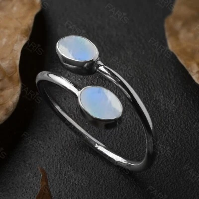 925 Sterling Silver Natural Oval Moonstone Adjustable Ladies Ring Jewellery Gift - Image 1 of 4