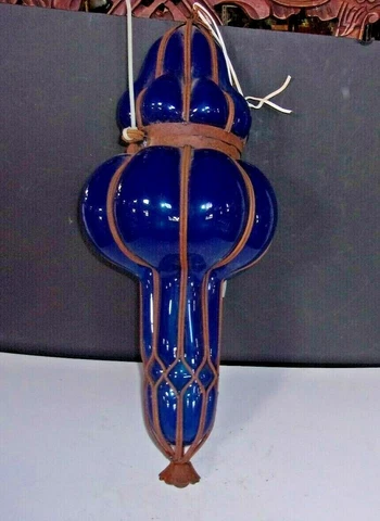 ANTIQUE EGYPTIAN BLUE Art Nouveau HAND BLOWN Ceiling Light Fixture 18-E-1900s Cover