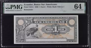 1920 Banco Sur Americano Ecuador 1 Sucre PMG 64 - Picture 1 of 2