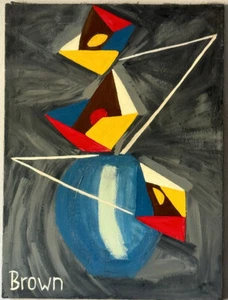 FANTÁSTICA PINTURA AL ÓLEO ABSTRACTA MODERNA MODERNA DE MEDIADOS DE SIGLO CUBISMO BORDE DURO 1969 - Imagen 1 de 11