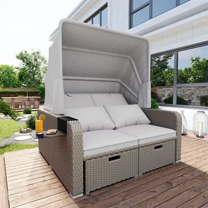 Sonnenliege Set Poly Rattan, Sonneninsel Gartenlounge Gartenliege Lounge Braun - Bild 1 von 9