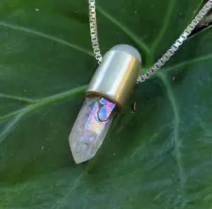 Moonstone Necklace - Rainbow Fairy Quartz OOAK S Sterling Silver 925 - Picture 1 of 16