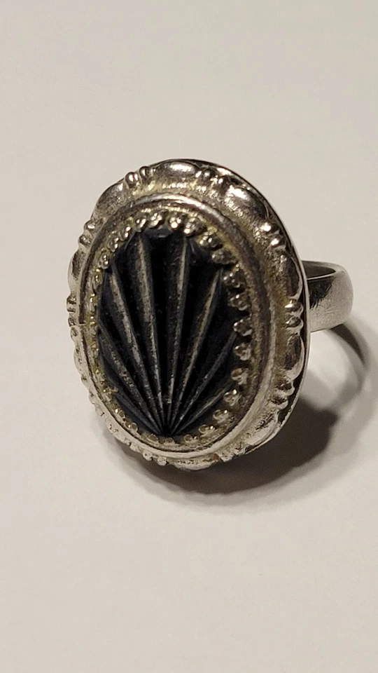 Vintage W & D Merlano Davis Intagliato Vetro Deco Sunburst Argento Mix Anello - Immagine 1 di 4