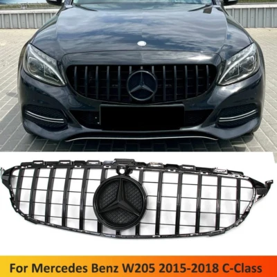 Black Front Grille w/Emblem For Mercedes Benz W205 C180 C250 C300 C350 2015-2018 - Изображение 1 из 4