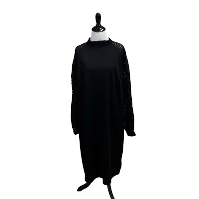 Vestido midi para mujer Ashley Stewart talla 26/28 mangas largas de celosía negro Foto 1 de 4