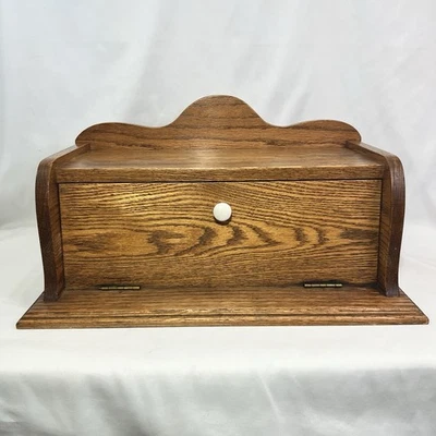 Vtg Rustic Country Farmhouse Oak Wooden Kitchen Bread-Bin Box-Drop Front Lid - Image 1 of 4
