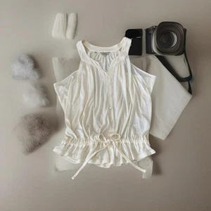 Y2K GUESS CREAM COLOR TANK TOP WITH BUTTON FRONT & TIE WAIST DETAIL/SMALL - Bild 1 von 8