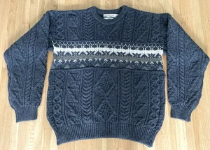 Celtic Country- Mens L- Cabled Irish Knit Fisherman Sweater -Gray- Wool- Irelan - Picture 1 of 14