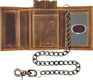 Portafoglio Slim Blocco RFID Biker Catena Portafoglio Uomo Vera Pelle Trifold Wal... - Foto 1 di 5