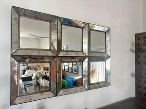 Uttermost 6 Collage Davion Square Framed Mirrors Aged Antiqued Vintage - Picture 1 of 5