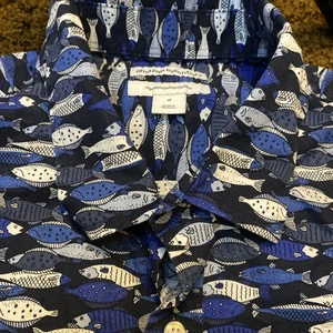 Amazon Essentials Hawaiian Shirt Fish Button Up Blue Tropical Beach Fish School - Picture 1 of 8