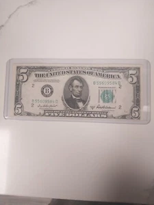 1950 B series Uncirculated $5.00 Federal reserve note - Picture 1 of 2