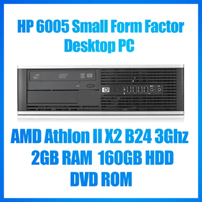 HP 6005 SFF Desktop PC - AMD Athlon II X2 B24 3Ghz - 2GB RAM - 160GB HDD- DVD - Image 1 of 4