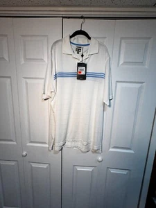 Adidas XXL ClimaCool White with Blue Stripes, UPF 15+ Cool Max Golf Shirt - Picture 1 of 3