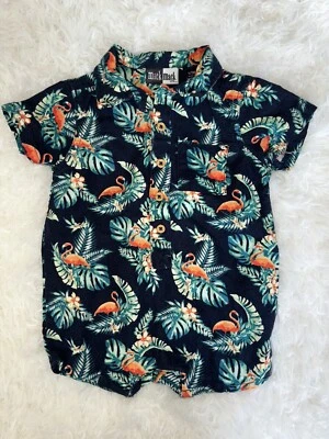 Mick Mack niños talla 6/9 meses Mameluco cuello diseño flamenco mezcla lino. Adorable Foto 1 de 4