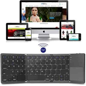 Portable Mini Tri-fold Bluetooth Keyboard Wireless Touchpad - Picture 1 of 16