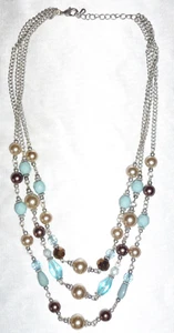 NEW DEMO PREMIER DESIGNS "LAS COLINAS" 3-STRAND NECKLACE - BLUE, PEARL, AB - Picture 1 of 4