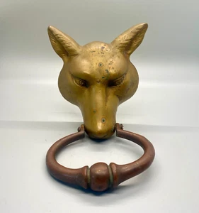 Vintage Solid Brass Fox Wolf Head Door Knocker - Picture 1 of 6