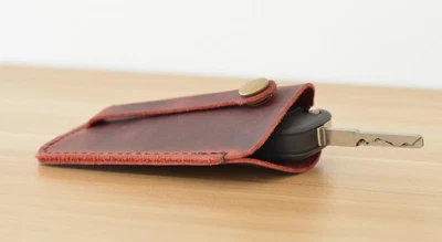 2piece men women car key chain case holder Ring pocket Leather pouch bag red 852 - Image 1 of 3