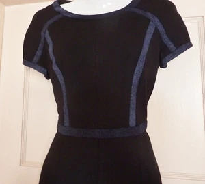 KAREN MILLEN BLACK WITH BLUE TRIM DRESS SIZE 10 & 12 - Picture 1 of 6