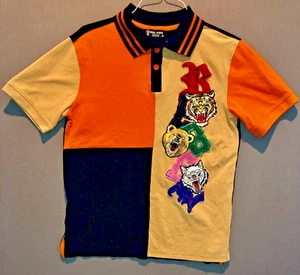 Mens Rebel Minds Polo Shirt Graphic Size M Orange Black Tan Lion Bear Wolf NICE! - Picture 1 of 5