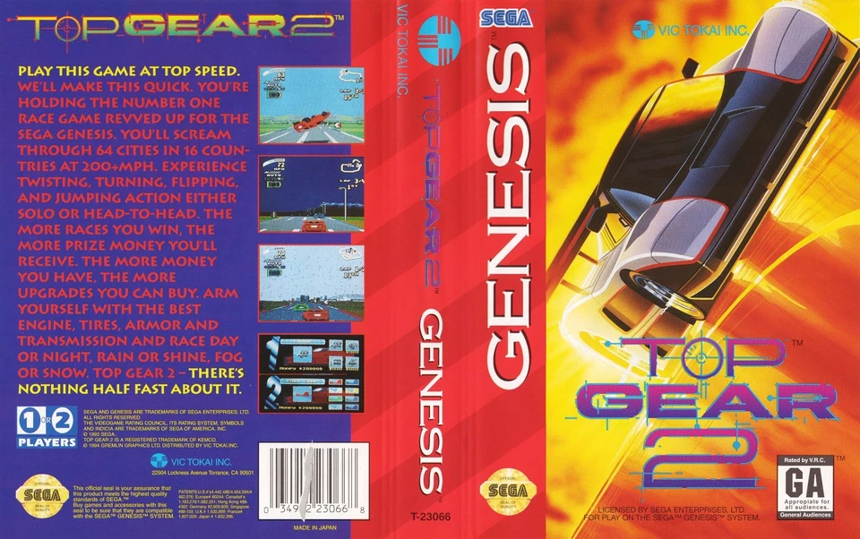 - Top Gear 2 Genesis NTSC USA scatola art custodia solo inserto cover