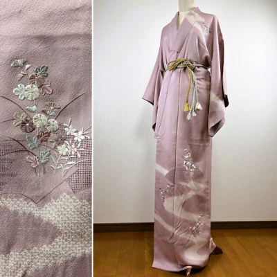 【 Mint】antique kimono,japanese kimono ,  kimono robe,shibori kimono,purple - Изображение 1 из 4
