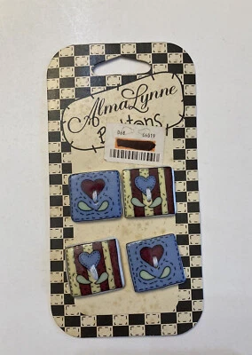 Alma Lynne Ceramic Denim Hearts Buttons 1997 Vintage  - Image 1 of 3