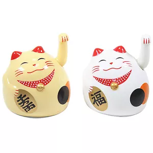 Weiß & Gold winkende Glückskatzen Maneki Neko Spielzeug Wohndeko Geschäftsgeschenk - Bild 1 von 9