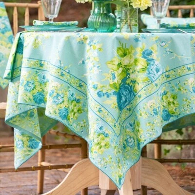 Mantel April Cornell Cottage Rose 54 x 54 paño de desayuno turquesa y verde Foto 1 de 4