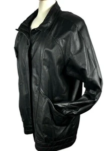 Liz Baker Essentials Womens Size Large Black Genuine Leather Jacket Zip Front - Picture 1 of 9