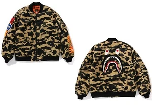 A Bathing Ape BAPE "1st Camo Shark Ma-1 Jacket" Yellow 1L30-141-003 Size XL NWT - Picture 1 of 11
