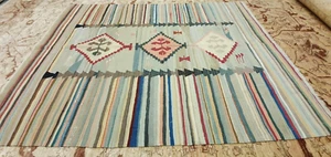 Rare ancien kilim tribal laine filée main teinture naturelle Cr1920-1940 5'7"×7'7" - Photo 1/10