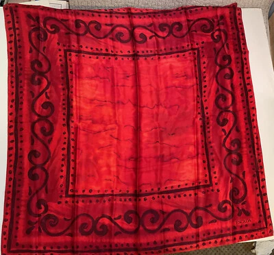 Escada Rojo Acuarela Mármol Desplazamiento Seda Bufanda Italia 33" Cuadrado Abstracto Foto 1 de 4