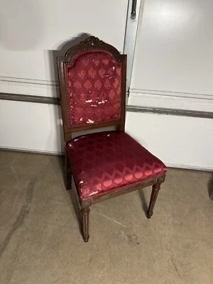 French Louis XVI Neoclassical Style Red Dining Chair AS Is - Image 1 of 4