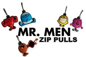 Mr Men Zip Pulls / Puller Key Ring Bag Charm Mr Happy Mr Strong Mr Bump Mr Messy - Picture 1 of 11