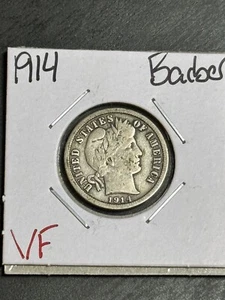 1914 P Barber Silver Dime VF Very Fine Better Date U.S. Münze (Raw14700) - Bild 1 von 2