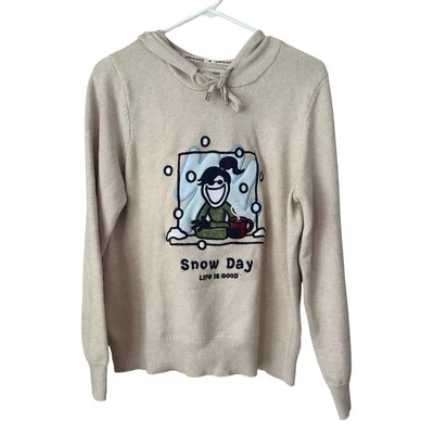 Life Is Good Snow Day Sudadera con Capucha Suéter Para Mujer Talla L Beige Bordado Acogedor Foto 1 de 4