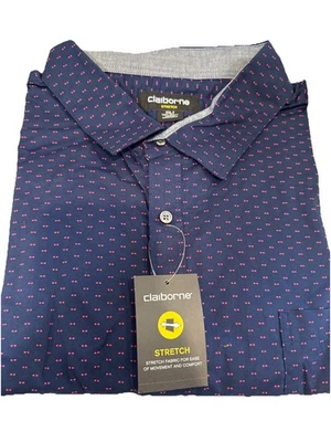 Camisa de Vestir Claiborne Elastizada Azul/Azul Patrón Manga Larga Fácil Cuidado 3XLT Nueva Foto 1 de 4