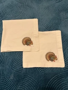 Pottery Barn - Cute Colorful Turkey Cotton Napkins Thanksgiving SET 2 - Picture 1 of 3